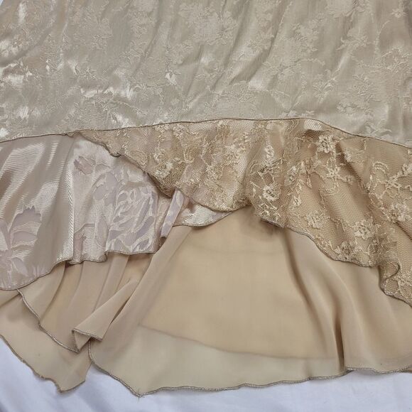 VINTAGE 90s skirt neutral brocade floral handkerchief hem L - Picture 3 of 8